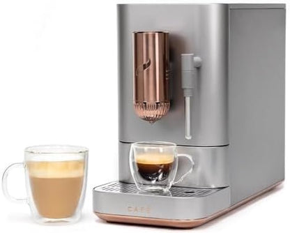 Café Affetto Automatic Espresso Machine + Milk Frother | Built-In & Adjustable Espresso Bean Grinder | One-Touch Brew in 90 Seconds | Steel Silver, 1.2 Liter, (C7CEBBS2RS3)