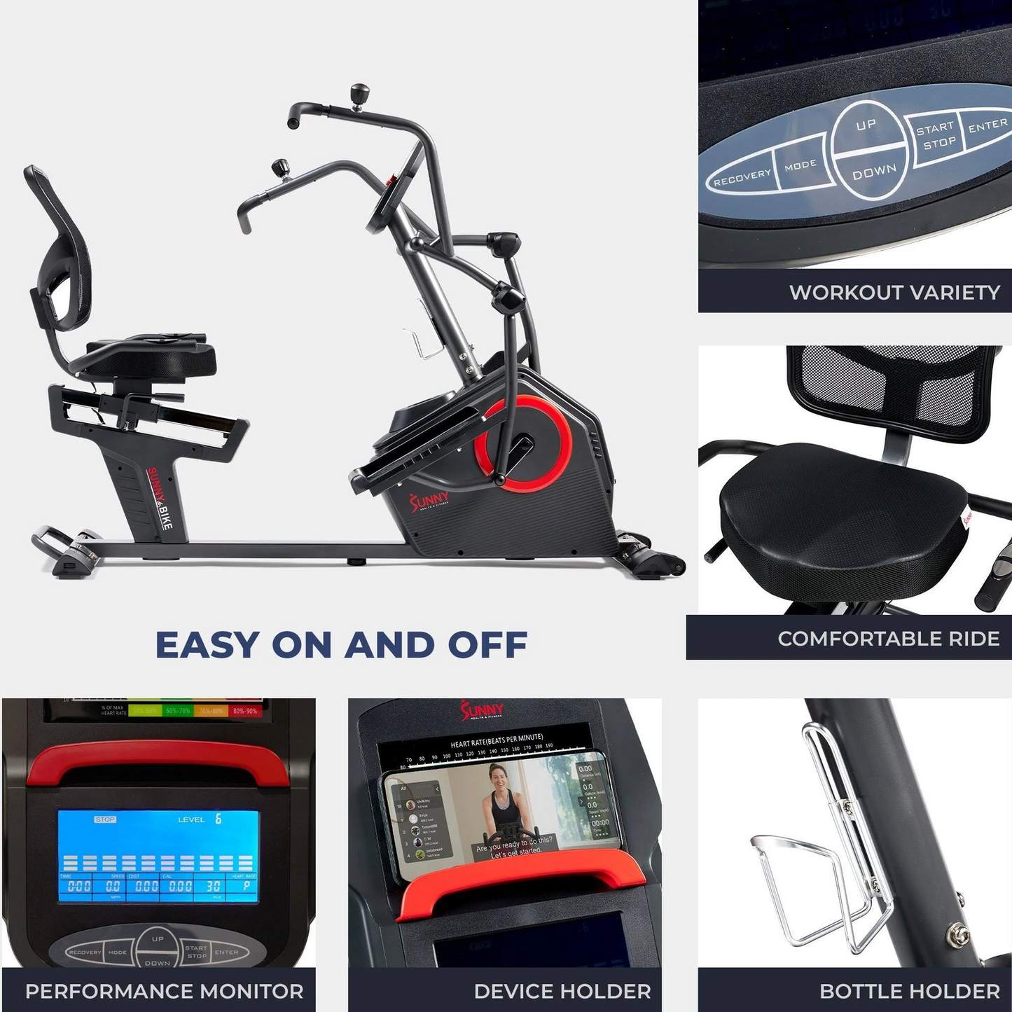 Sunny Health & Fitness Smart Recumbent Cross Trainer Elliptical Exercise Bike – SF-RB4886 SMART